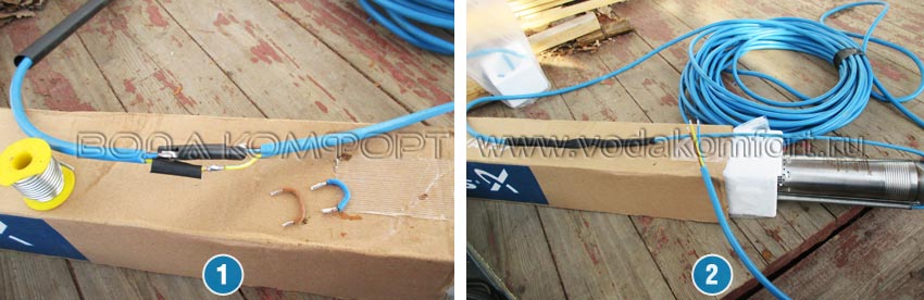 Соединение водопогружного кабеля с насосом и соединение водопогружного кабеля с насосом